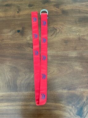 Vineyard Vines Red Belt with Blue Whale & Bones Embroidery